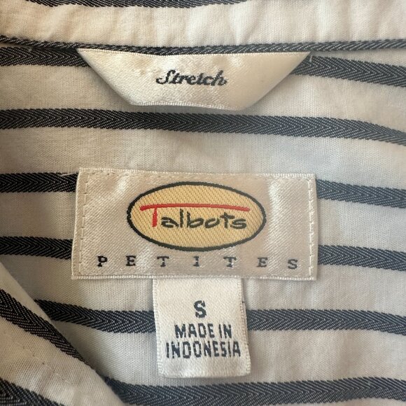 Talbots Petites Black White Stripe Stretch Button Down Shirt Size Small - Picture 5 of 5